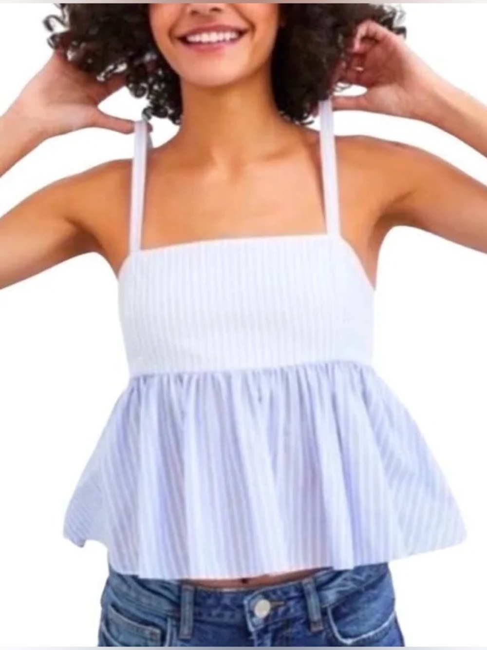 Zara 🩵🤍🪻Blue and White Striped Babydoll Peplum Top